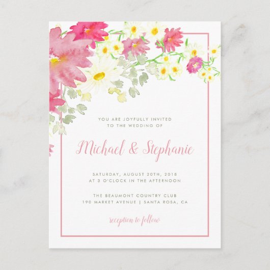 Invitation Carte Postale Mariage Fleur sauvage de l'aquarelle romantique (Devant)