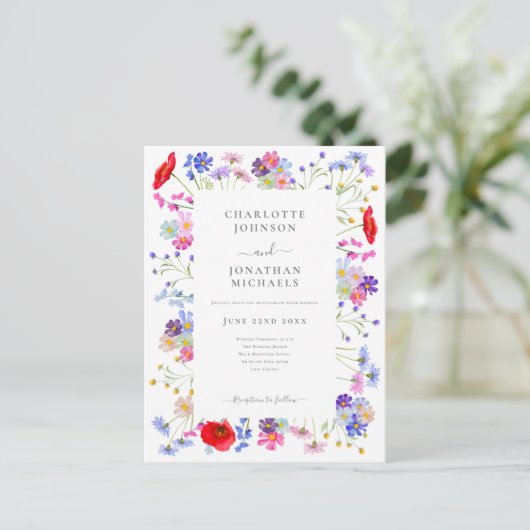 Invitation Carte Postale Mariage Fleur sauvage moderne (Debout devant)