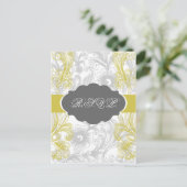 Invitation Carte Postale mariage fleuri gris et jaune (Debout devant)