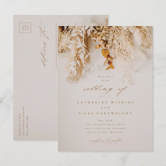 Invitation Carte Postale Mariage Fleurs d'Automne Bohème (Devant / Derrière)