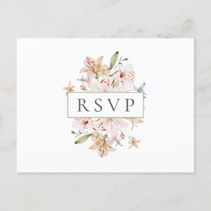 Invitation Carte Postale Mariage floral à l'aquarelle blanche RSVP