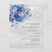 Invitation Carte Postale Mariage floral bleu argenté (Devant)