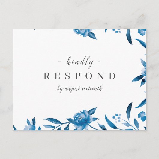 Invitation Carte Postale Mariage floral bleu et blanc à l'aquarelle (Devant)