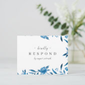 Invitation Carte Postale Mariage floral bleu et blanc à l'aquarelle (Debout devant)