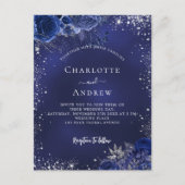 Invitation Carte Postale Mariage floral bleu marine (Devant)