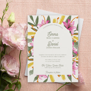 Invitation Carte Postale Mariage Floral Botanique aux Lys Rose