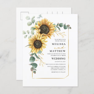 Invitation Carte Postale Mariage floral de tournesol Eucalyptus
