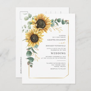 Invitation Carte Postale Mariage floral de tournesol géométrique Eucalyptus