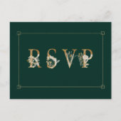 Invitation Carte Postale Mariage floral doré RSVP Song Demande d'invitation (Devant)