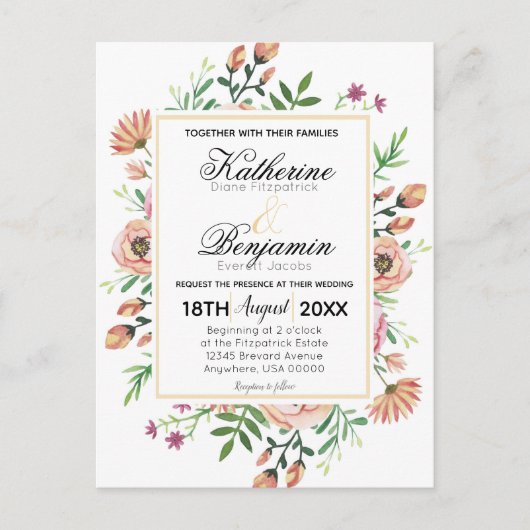 Invitation Carte Postale Mariage Floral Fruité (Devant)