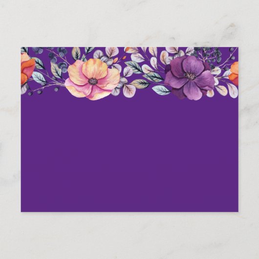Invitation Carte Postale Mariage floral orange violet RSVP (Dos)