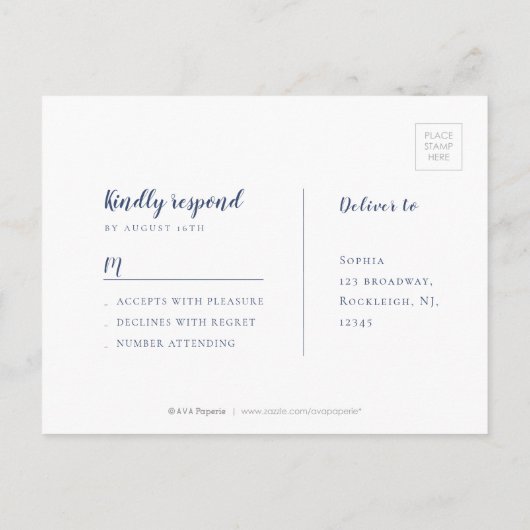 Invitation Carte Postale Mariage floral parties scintillant bleu étincelant (Dos)