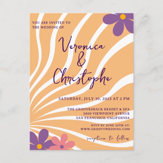 Invitation Carte Postale Mariage floral Super orange rétro (Devant)
