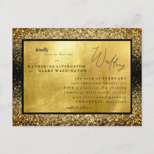 Invitation Carte Postale Mariage glamour or et noir à petit budget