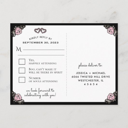 Invitation Carte Postale Mariage Halloween correspondant RSVP PostCards Cem (Dos)