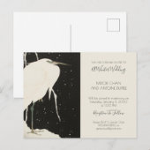 Invitation Carte Postale Mariage Héron Blanc Dans La Neige D'Hiver (Devant / Derrière)