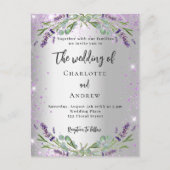 Invitation Carte Postale Mariage lavande argent eucalyptus QR code RSVP (Devant)