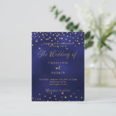 Invitation Carte Postale Mariage marine bleu or coeurs élégant script (Debout devant)