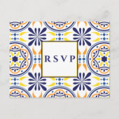 Invitation Carte Postale Mariage maritime en tuile jaune espagnol RSVP REPA (Devant)
