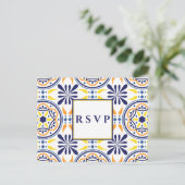 Invitation Carte Postale Mariage maritime en tuile jaune espagnol RSVP REPA (Debout devant)