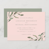 Invitation Carte Postale Mariage minimum Pastel Rose & Sage Green Branches (Devant / Derrière)
