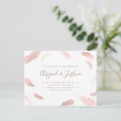 Invitation Carte Postale Mariage moderne Boho rose aquarelle plumes (Debout devant)
