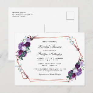 Invitation Carte Postale Mariage Moderne Floral Script Géographique