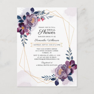 Invitation Carte Postale Mariage Moderne Violet Géométrique Blush Floral