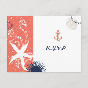 Invitation Carte Postale Mariage nautique de sable de plage de Starfish RSV