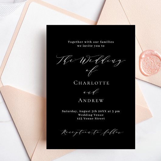 Invitation Carte Postale Mariage noir blanc classique