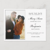 Invitation Carte Postale Mariage noir blanc minimal moderne Enregistrer la  (Devant)