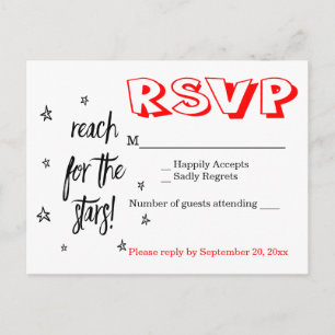 Invitation Carte Postale Mariage Noir Blanc & Rouge RSVP Étoiles Citation