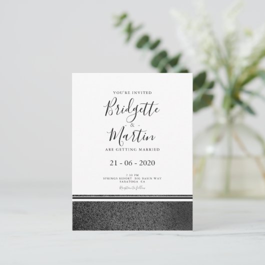 Invitation Carte Postale Mariage noir et blanc simple (Debout devant)