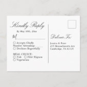 Invitation Carte Postale Mariage noir et blanc tout simplement élégant (Dos)