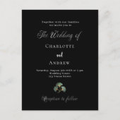 Invitation Carte Postale Mariage noir vert ginkgo feuille script simple (Devant)