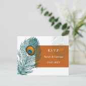 Invitation Carte Postale mariage paon orange rsvp (Debout devant)