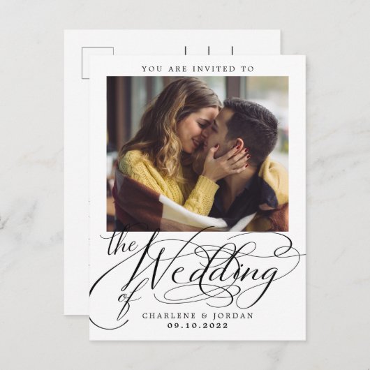 Invitation Carte Postale Mariage photo de Calligraphie moderne (Devant / Derrière)