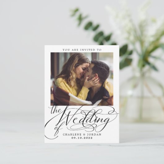 Invitation Carte Postale Mariage photo de Calligraphie moderne (Debout devant)
