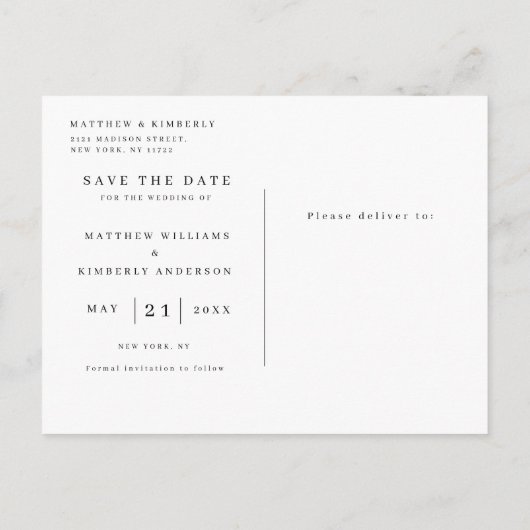 Invitation Carte Postale Mariage photo élégant et moderne Enregistrer la da (Dos)