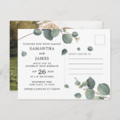 Invitation Carte Postale Mariage photo Eucalyptus couleur simple (Devant / Derrière)