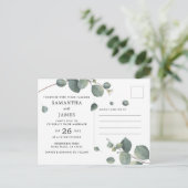 Invitation Carte Postale Mariage photo Eucalyptus couleur simple (Debout devant)