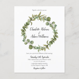 Invitation Carte Postale Mariage photo moderne Eucalyptus Green Foliage