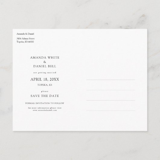 Invitation Carte Postale Mariage photo moderne simple et élégant (Dos)