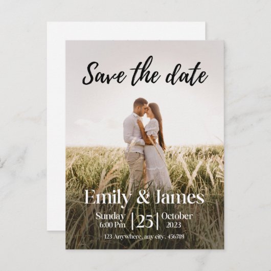 Invitation Carte Postale Mariage photo moderne simple et élégant Enregistre (Devant / Derrière)