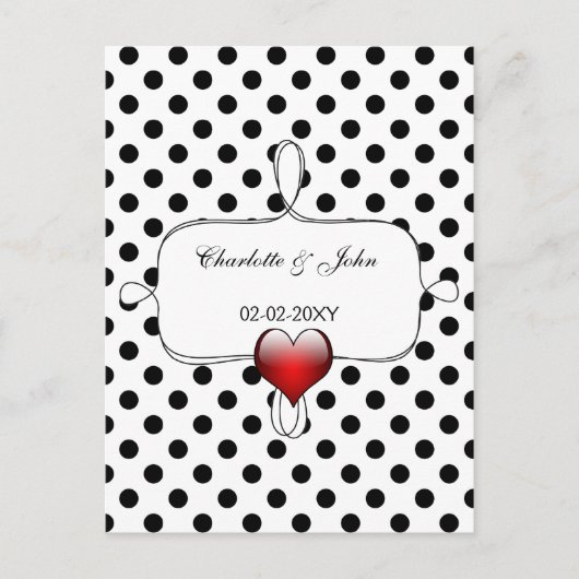 Invitation Carte Postale Mariage Pois noir et blanc (Devant)