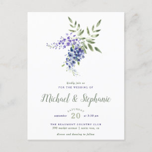 Invitation Carte Postale Mariage pourpre de bouquet floral d'aquarelle