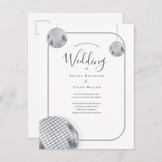 Invitation Carte Postale Mariage rétro Disco (Devant / Derrière)