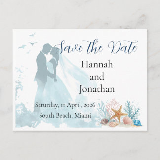 Invitation Carte Postale Mariage Romance Côtiers Économisez la Date
