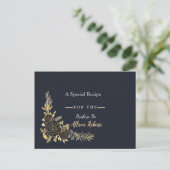 Invitation Carte Postale Mariage Romantique doré Fleur Navy Blue R (Debout devant)
