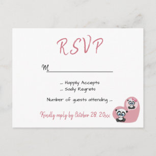 Invitation Carte Postale Mariage Rose Réponse Panda Ours en Peluche Cœur